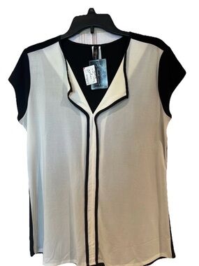 Contrast Trim Cream & Black Short Sleeve Blouse